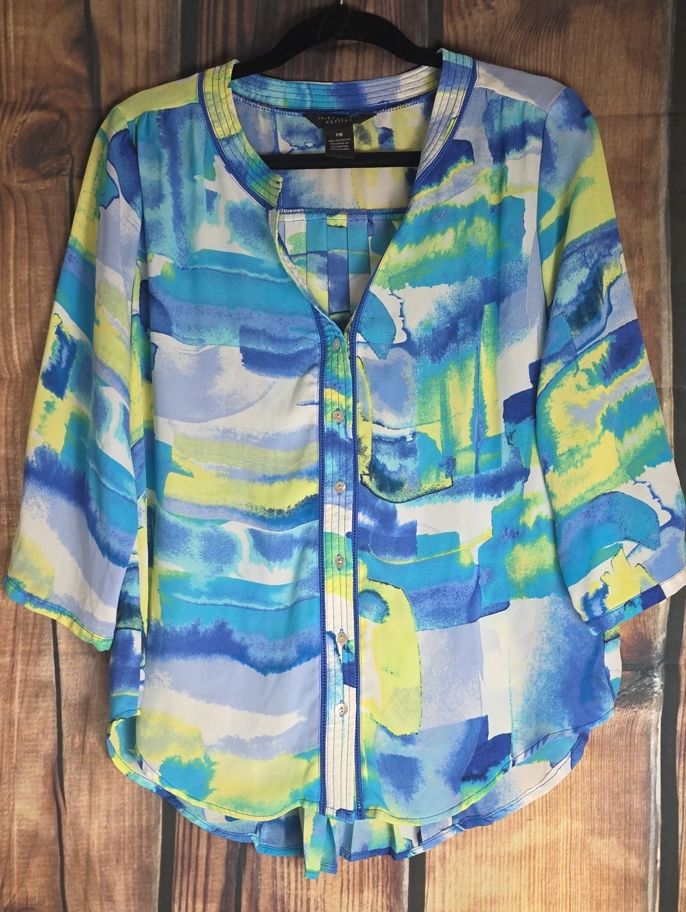 Investments PM Abstract Button-Front Shirt in Blue & Yellow